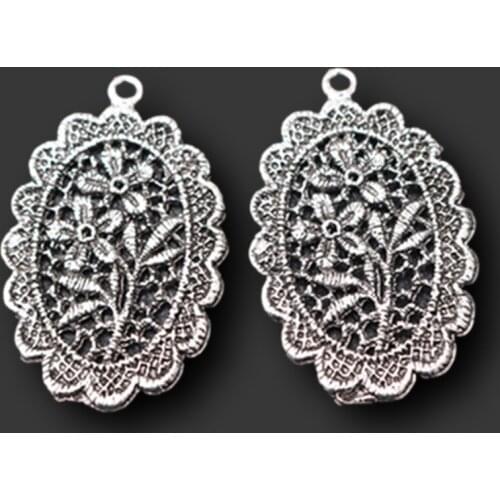 4pcs Silver Plated Hollow Gardenia Wreath Pendant Retro Necklace Metal Accessories DIY Charms For Jewelry Crafts Making 47*30mm