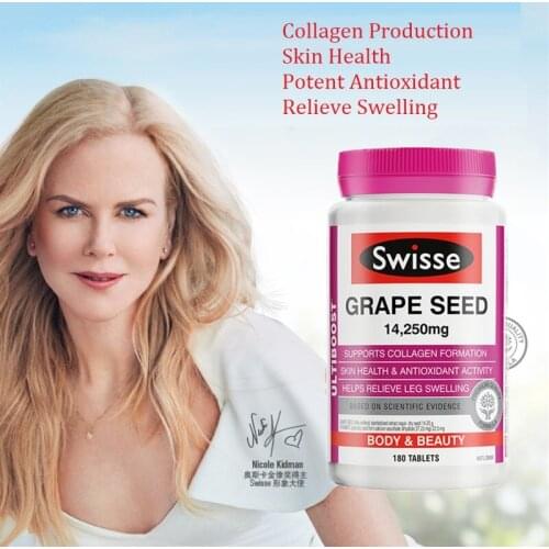 Australia Swisse Grape Seed 180Tabs Quality Formula Support Collagen Formation Antioxidant VitaminC Skin Health Relieve Swelling