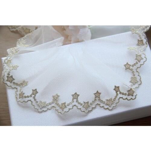 Free Shipping Gold Thread Star Mesh Embroidered Lace Fabric Accessories Handmade DIY Clothes Lace Trim Width7cm 5/10Yds/lot