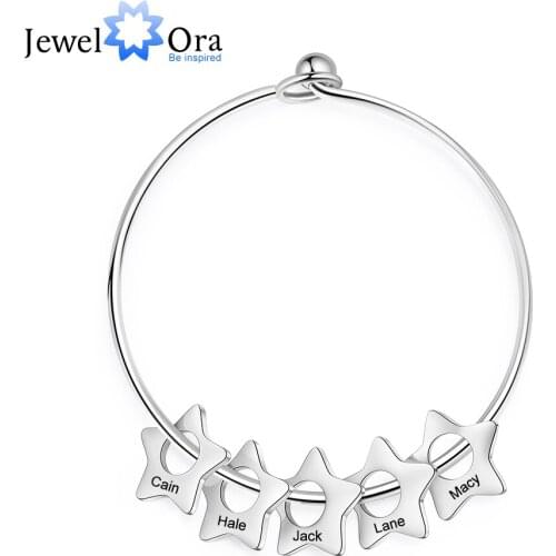 JewelOra Designer Personalized Star Charm Bracelet with Engraving Name Stainless Steel Customized Bangles for Women Family Gifts