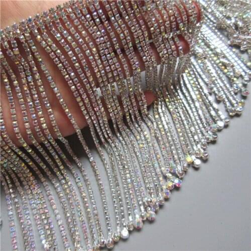 30cm/Lot AB Crystal Rhinestone Chain Tassel Cup Chain Silver Sewing on DIY Collar Accessories Wedding Dress Banding Decoration
