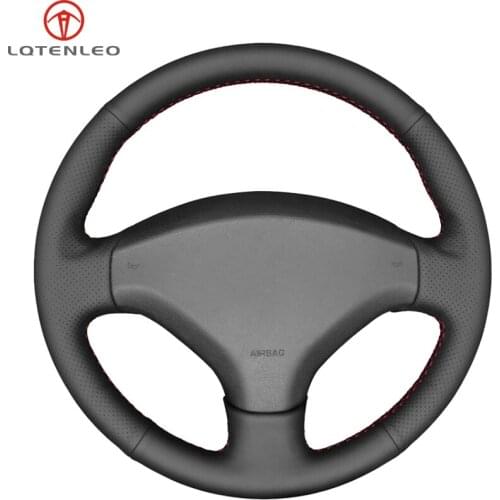 LQTENLEO Black Genuine Leather Hand-stitched Car Steering Wheel Cover For Peugeot 308 2007-2013 3008 2011-2015 408 2010-2014
