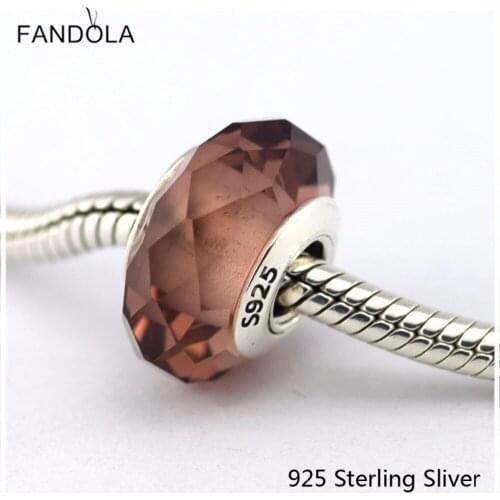 CKK 925 Sterling Silver Murano Glass Beads Abstract Charm With Faceted Light Pink Crystal Jewelry Fits For Bracelets