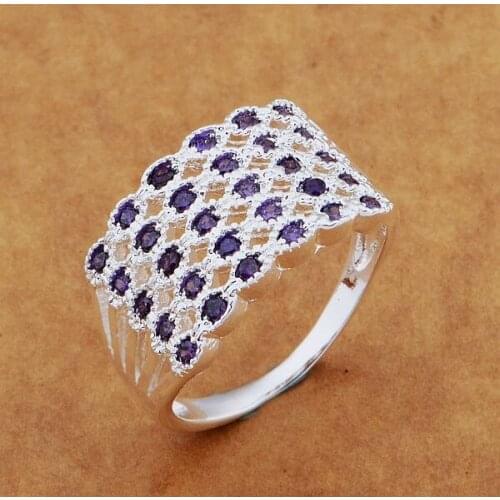 AR552 sterling silver color color ring, silver color color fashion jewelry, knit/purple stones /axoajova awlajnsa