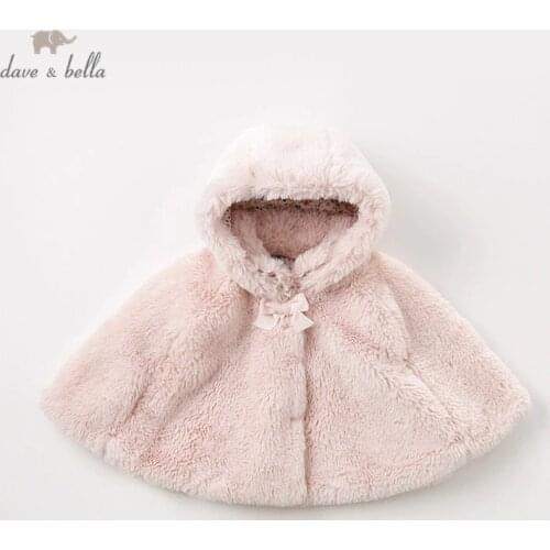 DBQ11694 dave bella winter baby girls cute bow solid pocket removable hooded coat children tops fashion infant toddler outerwear