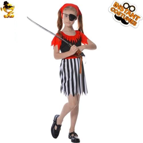 DSPLAY Girls Pirate Costumes Kids Fashionable Cute Stripe Pirate Fancy Dress Costume For Christmas New Year Cosplay
