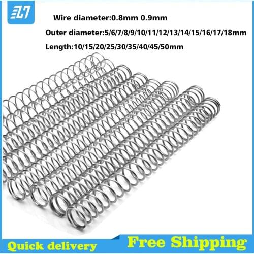 Compression Compressed Return Pressure Spring Wire Dia 0.8 0.9 304 Stainless Steel 5 6 7 8 9 10 11 12 13 14 15 16 17 18mm 10pcs