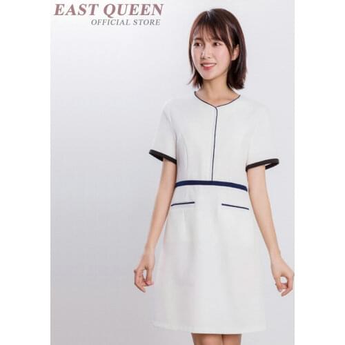 Beautiful Uniform Beautician Uniforms Dresses Workwear Short Sleeve Pocket White Black Spa Dress Beauty Salon Uniform AS111
