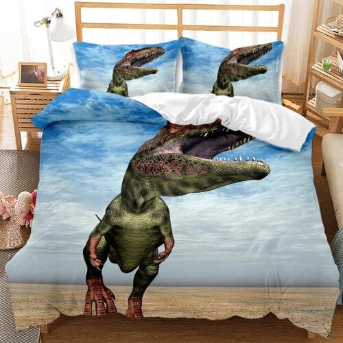 Cartoon Dinosaur Comforter Bedding Set Kids Boys Cute Modern Design Home Textile King Queen Twin Size Bed Linen Duvet Cover Set