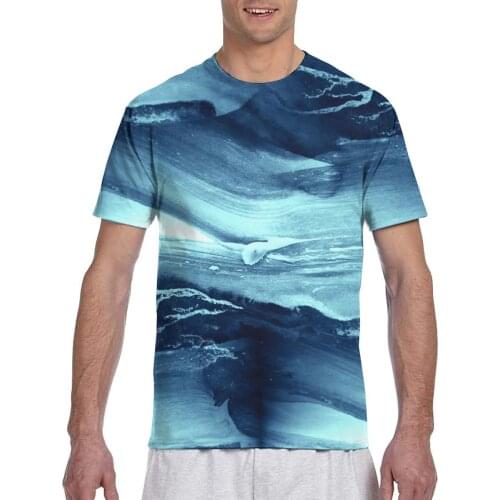 Blue Sea Waves Watercolor Fashion T-shirt Men 2020 Summer Crew Neck Mens Tshirt Tee Shirts
