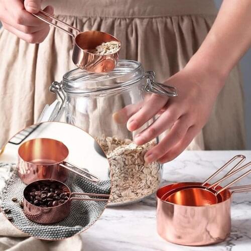 4pcs/8pcs Measuring Cups Measuring Spoon Scoop Rose Gold Stainless Steel Kitchen Measuring Spoon Set Kitchen Gadget Baking Tools