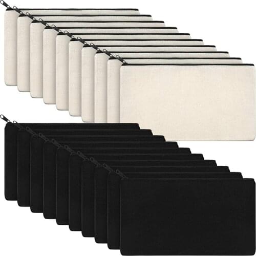 NEW-20Pcs Canvas Makeup Bags Zipper Pouch Bags Pencil Case Blank DIY Craft Bags Cosmetic Pouch for Travel DIY Craft School