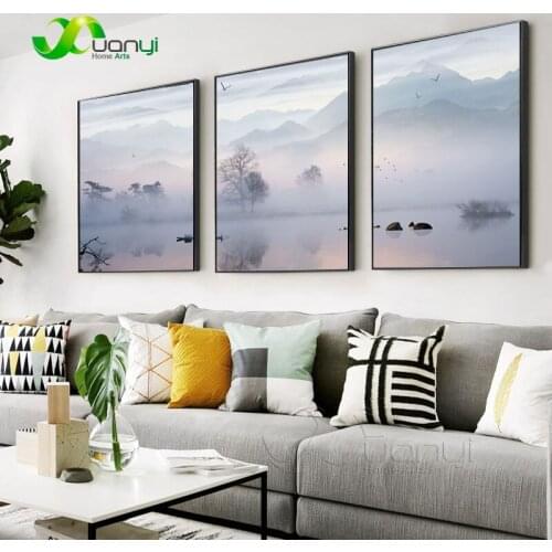 Nodic Style Landscape Wall Art Canvas Painting Poster And P Mountain lake Boat Nature Picture For Living Room Home Decor