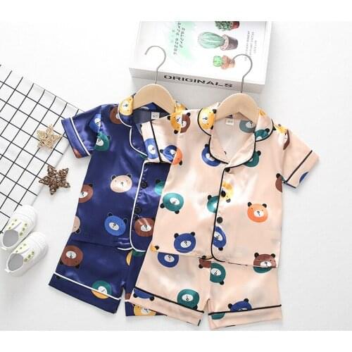 Summer NEW Casual Children Short sleeve Shorts Print Pajamas Set Summer Cartoon Bear Tree Pattern Home Clothes Suit Kids Pajamas