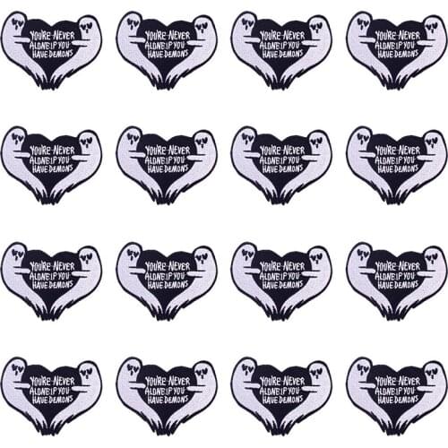 Prajna 10 PCS Ghost Heart Patch Embroidered DIY Iron On Patches For Clothes Jacket Fabric DIY Patches Punk Skull Applique Badges