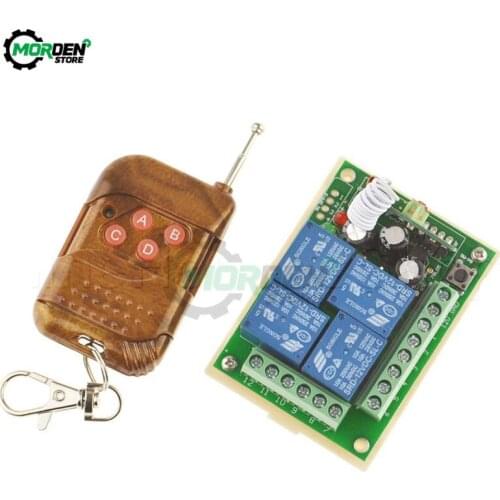 DC 12V 10A 4 Channel Wireless Relay Switch 4CH Remote Control Switch 433MHz Transmitter Receiver RF Remote Controller Dropship