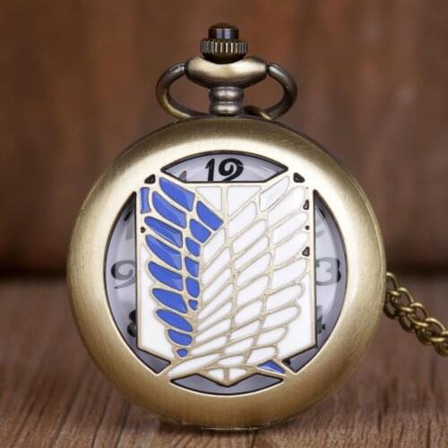 New Bronze Round Dial Necklace Pendant Hollow Wings Of Liberty Quartz Pocket Watches for Men Women CF1026