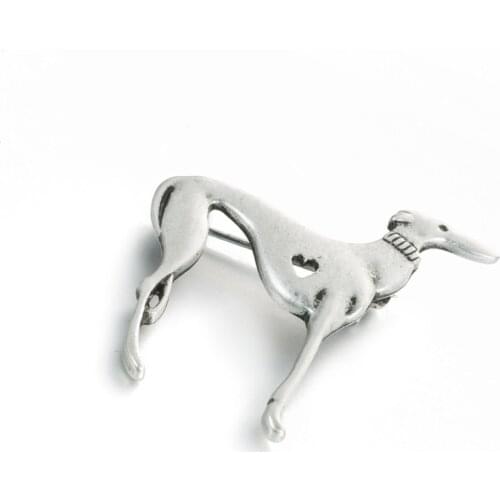 Standing Greyhound Brooch Fashion Cute Dog Lovers Brooch Pins Loves Dog Brooches for Women and Men Antique Sliver Lead Free
