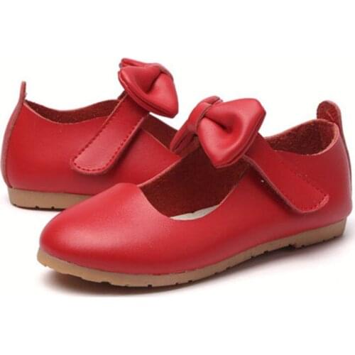New White Pink Kids Girls Children Baby Bowknot Genuine Leather Princess Shoes For Girls School Wedding Party Dress Dance Shoes