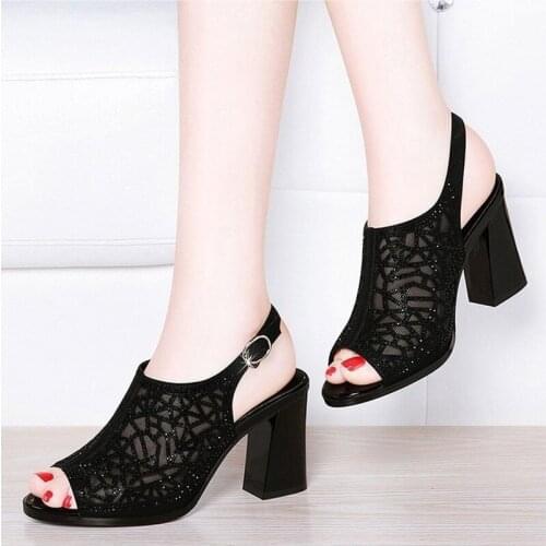 Women Shoes Sexy High Heel Elegant Party Shoes Solid Ankle Strap Womens Belt Buckle Sandals Rhinestone Sexy Ladies Shoes