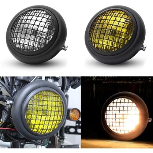 Universal Motorcycle Headlight Retro Vintage Round Mesh Grill Mask Lampshade Moto Scooter Vintage Front Light Round Lamp