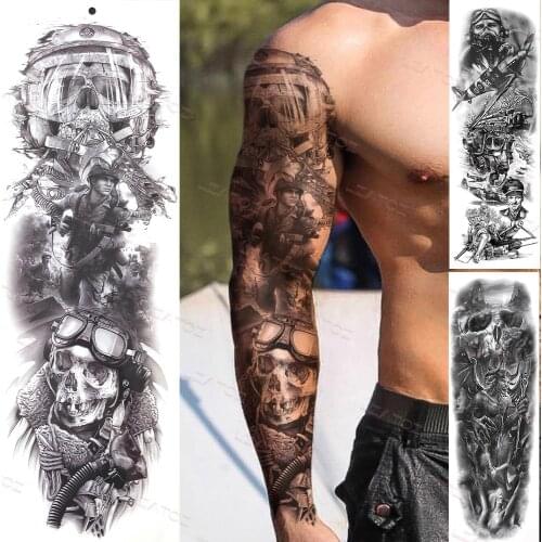 American Soldier Patriotic Tattoos Sleeve Full Arm Temporary Tattoo For Men Women Adult Fake Pride Independence Day Black Tatoos