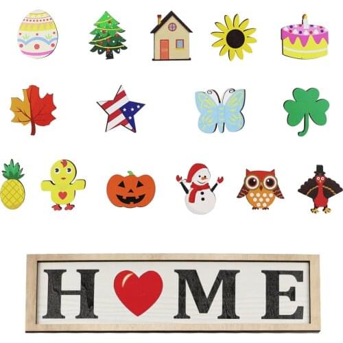 Interchangeable Seasonal Welcome Wood Sign Home Hanging Sign Wood Front Door Wall Decoration for Easter Christmas Halloween