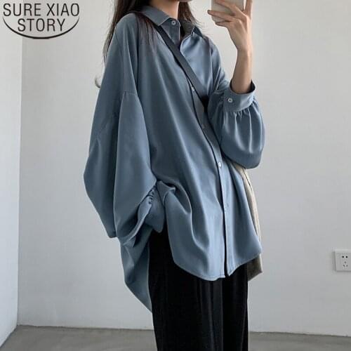 Women White Blouse New Spring and Autumn Loose Long Sleeve Shirt Turn Down Collar Korean Fashion Silky Shirts Women Tops 16591