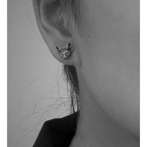 Vintage stud earrings for women Cool Cat animal shape queen style s925 silver earlobe piercing fine jewelry casual sporty gifts