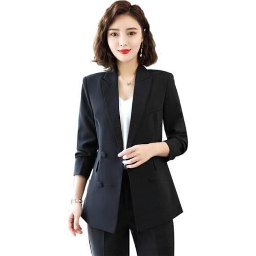Ladies Office Work Suit Pink Red Black Double Breasted Blazer Trouser Set Fashion Business Pant Suits for Women Formal Pantsuit