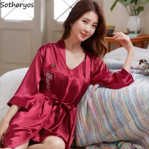 Women Cozy Robe Gown Sets Letter Embroidery Simple Sleepwear Sexy Home Summer Thin Bath Females Lounge Trendy Colorful Popular