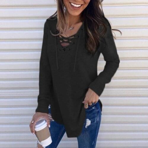 Women Autumn Casual Solid Color V Neck Long Sleeve Sweatshirt Loose Pullover Top For Women Tops