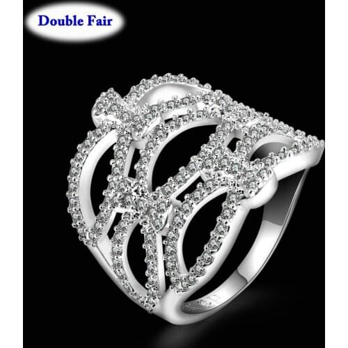 Top Quality Luxury Bow Crystal Rings Silver Color Fashion Cubic Zirconia Wedding Party rings Jewelry For Women Gift DWR705