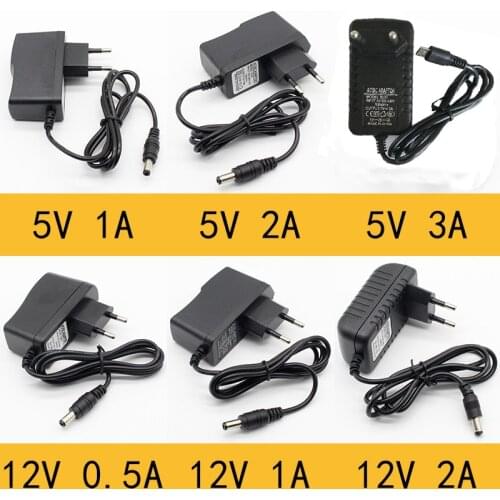 1pcs 100-240V AC to DC Power Adapter Supply Charger adapter 5V 12V 1A 2A 0.5A EU US UK AUPlug 5.5mm x 2.5mm5v3aDC Plug Micro USB
