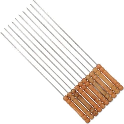 10PCS 30cm Stainless Steel Barbecue Skewers Reusable Camping Grill Sticks Set BBQ Needle Stick For Outdoor Camping Picnic Tools