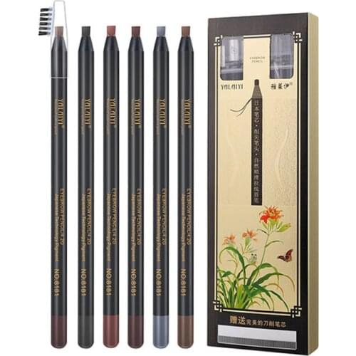 12pcs Peeling Eyebrow Pencil with Brush Longlasting Eyebrow Pencil with Knife Cosmetic Tint Dye Makeup Tools Microblading Supply