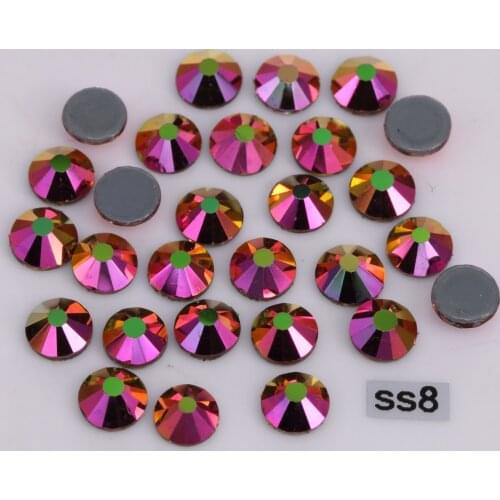 1440pcs/Lot, High Quality ss8 (2.3-2.5mm) Rainbow-Rose-Gold Hotfix Rhinestones / Iron On Flat Back Crystals