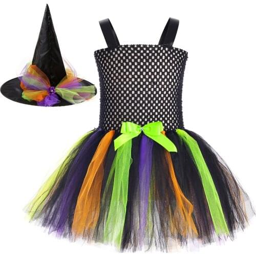 2pcs Kids Cosplay Baby Girls Dresses Halloween Dresses Halloween Costumes Witch Clothing Seleevless Multicolor Cosplay Vestir