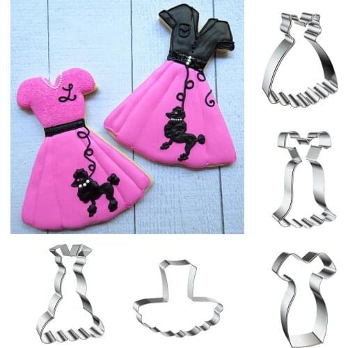 2021 Cookie Cutter Food Grade Cake Decoration Stainless Steel DIY Dress Shaped Baking Biscuit Mold for Home Bakery Wholesale