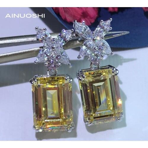 AINUOSHI Rectangle Emerald Cut Lad Created Diamond Stud Flower Drop Earring 925 Sterling Silver For Women Birthday Surprise Gift