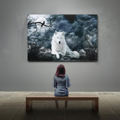 Diamond painting white Wolf starry night poster print art Wall painting living room decoration without frame