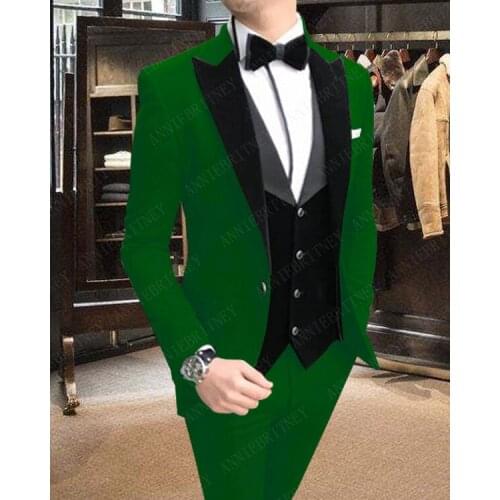 ANNIEBRITNEY Designs Casual Green Mens Suit Set Wedding Prom Groom Tuxedos Custom Made Large Size Blazer Jacket+Pants+Vest 2019