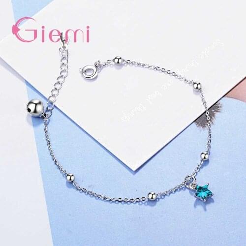 Shiny Bule Cubic Zircon Star Shape Pendant 925 Sterling Silver Bracelet For Women Girls Engagement Jewelry Birthday Gift