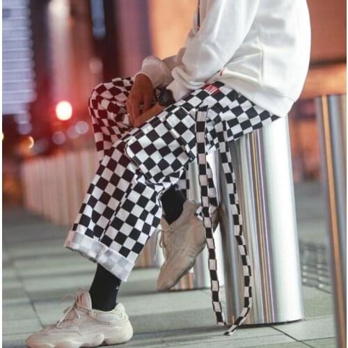 Straight personality fashion loose pants mens feet trousers pantalones plaid leisure harem pants for men pantalon homme summer