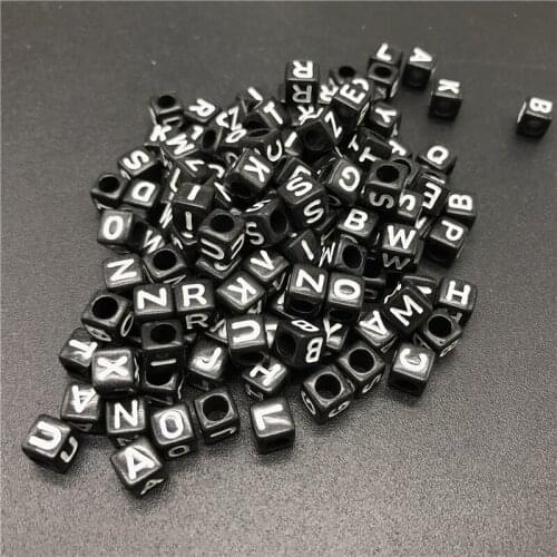 100pcs 6mm Black Mix Letter Beads Square Alphabet Beads Acrylic Beads DIY Jewelry Making For Bracelet Necklace Accessories