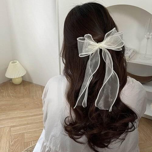 Design Pearl Ribbon Bow Pastel Barrette Hair Clip Headpiece Hairpins Female Summer Fairy Spring Clips Hair Accessories for Girls