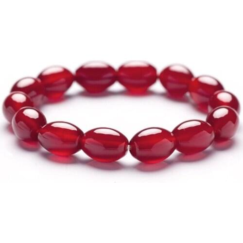 Ethnic Style Handmade Weave Stackable Oval Shape Red Agates Elastic Bracelet for Elegant Women Jewelry