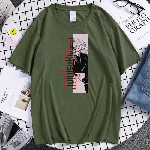 Japanese Cartoon Jujutsu Kaisen Print Men T Shirt Round Neck T Shirts Casual Comfortable Clothing Loose Oversized Tshirts Male