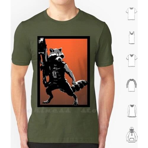 Rocket Racoon T Shirt Custom Design Print Animal Mutant Orange Black Fur Furry Guardian
