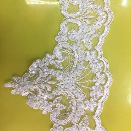 GLace 2Y/lot off white car bone embroidery nail beads lace for craft wedding dress decoration TX1116
